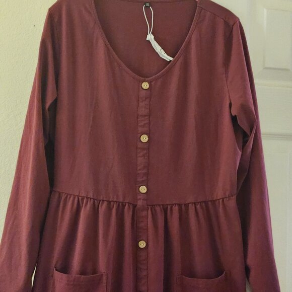 Nwot Holiday Burgundy wine long sleeve cotton stretch pockets casual dress XL - Picture 8 of 11
